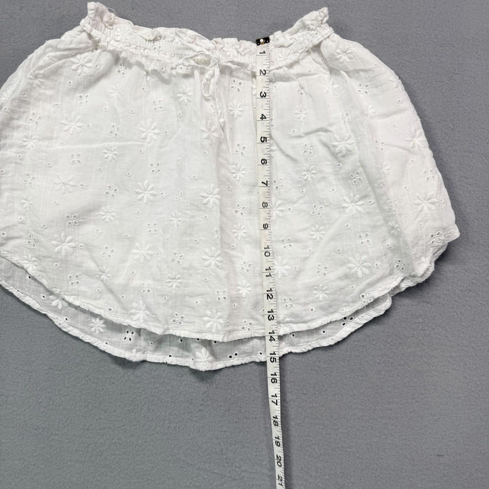 Aerie White Eyelet Floral Mini Skirt XS Cotton Ruffle Elastic Waist Boho Summer - Picture 6 of 7